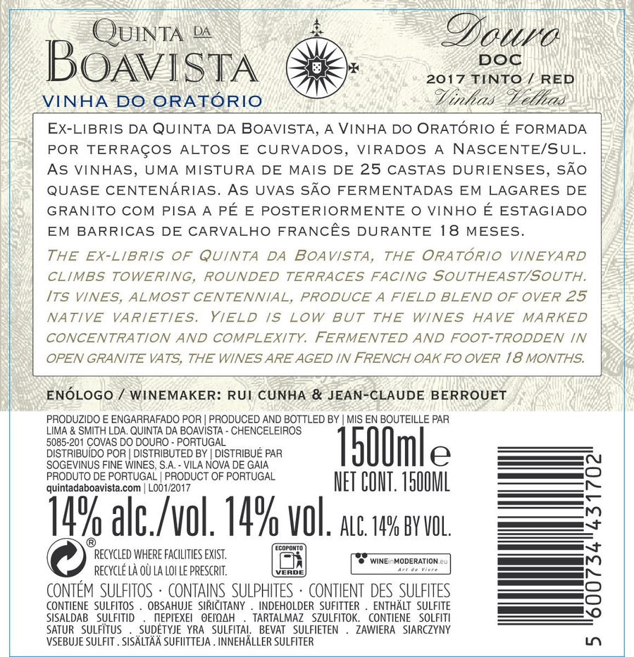 Vinho Douro Tinto Quinta da Boavista Vinha do Oratório 2017 1,5l