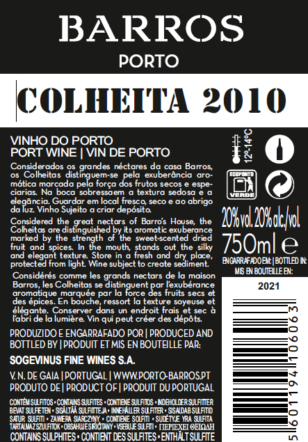 Vinho do Porto Barros Colheita 2010 Tawny