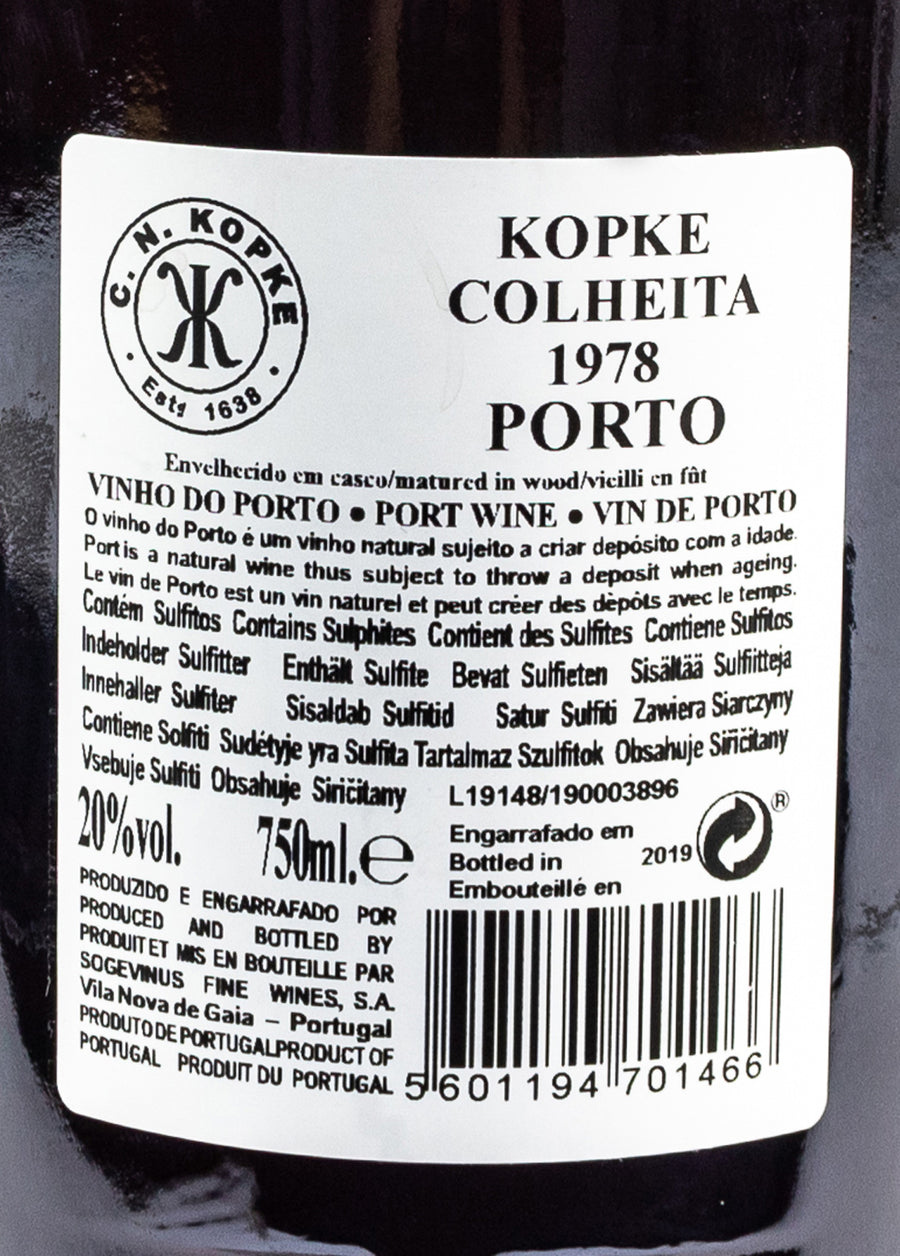 Kopke Colheita 1978 Port wine back label